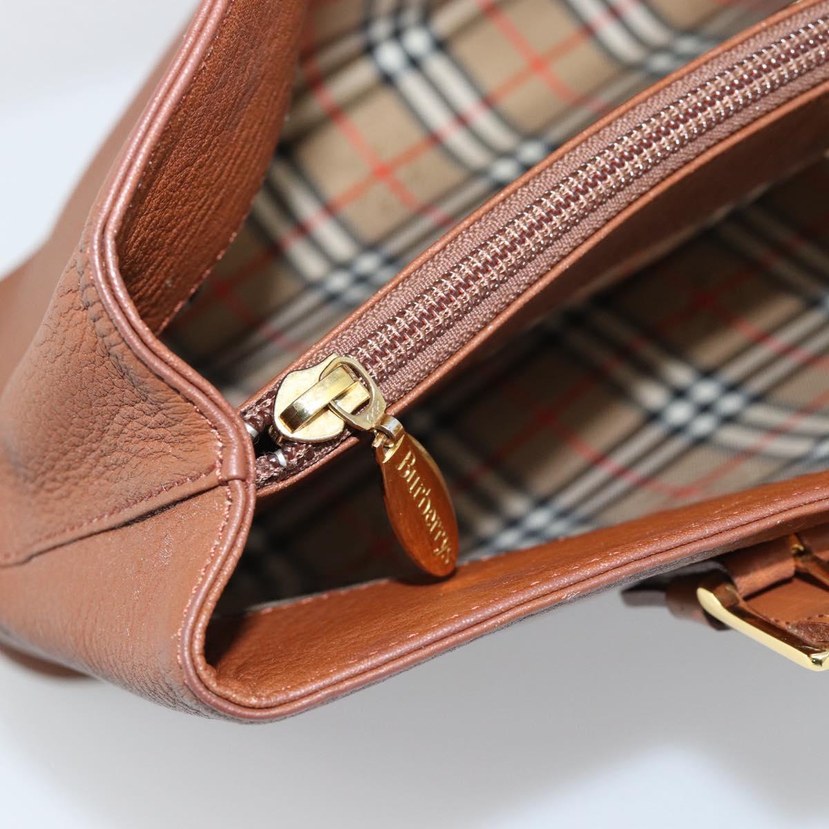 Burberrys Hand Bag Leather Brown Gold Auth ep15041A