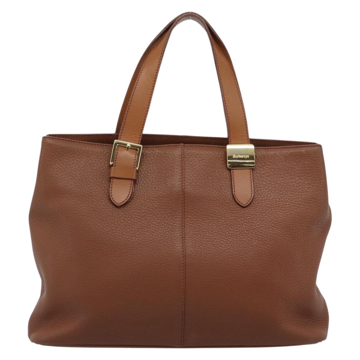 Burberrys Hand Bag Leather Brown Gold Auth ep15041A