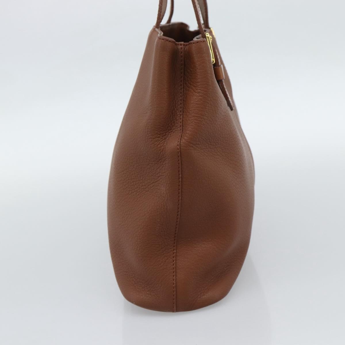 Burberrys Hand Bag Leather Brown Gold Auth ep15041A