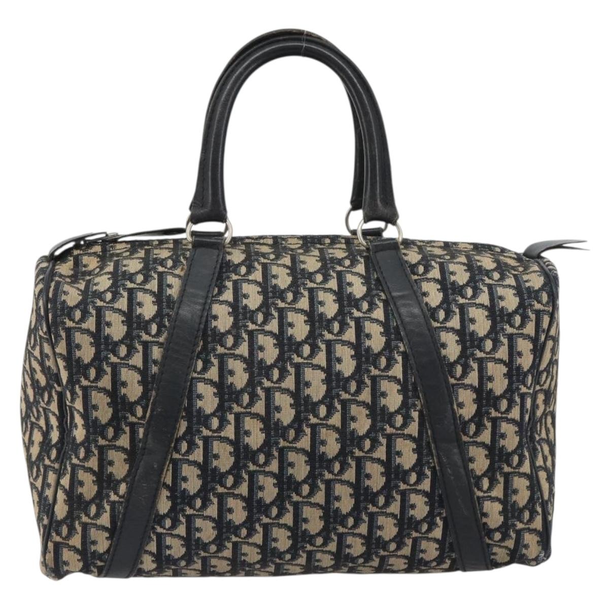 Christian Dior Trotter Canvas Mini Boston Bag Navy Silver Auth ep15043