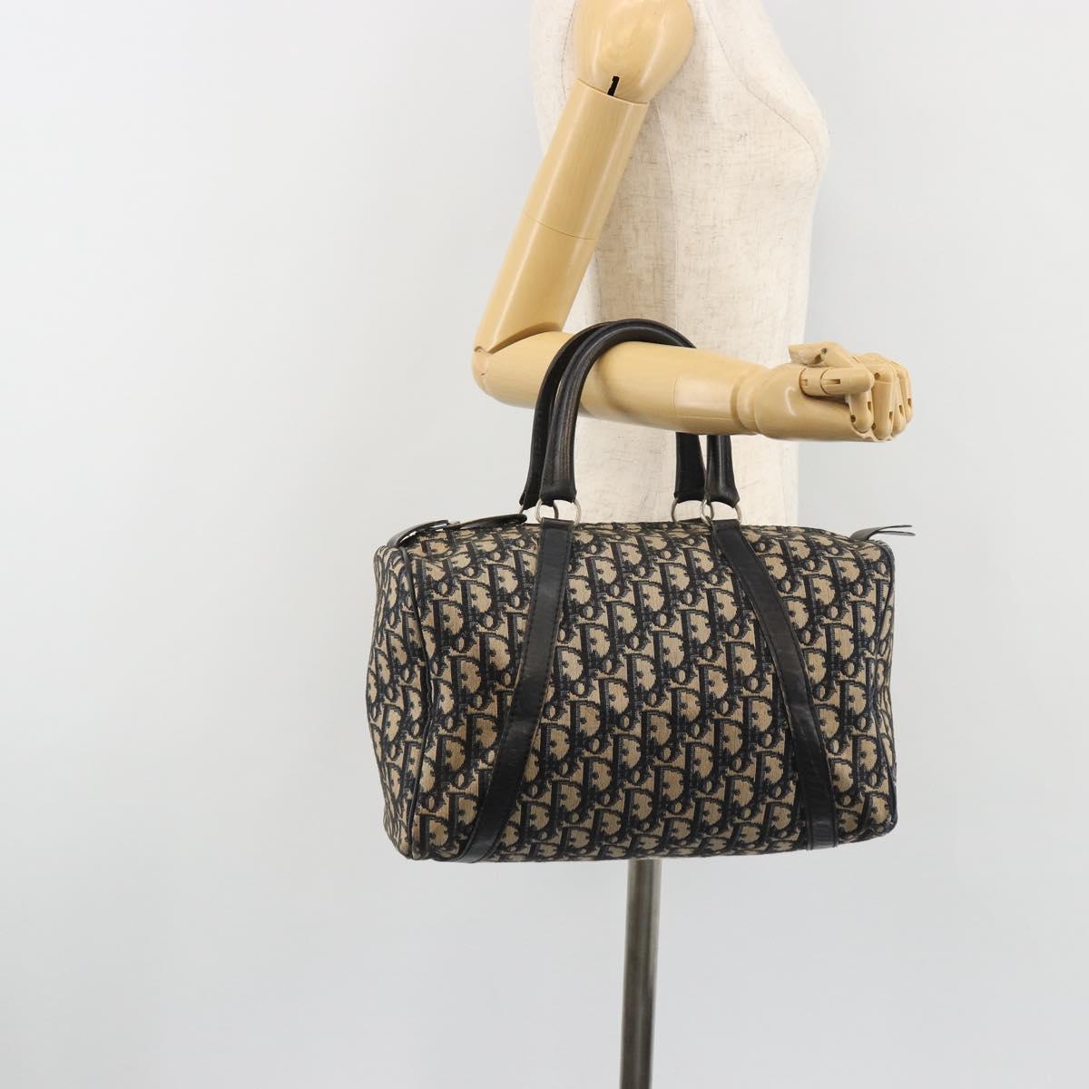 Christian Dior Trotter Canvas Mini Boston Bag Navy Silver Auth ep15043