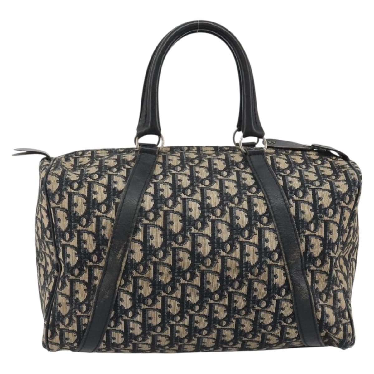 Christian Dior Trotter Canvas Mini Boston Bag Navy Silver Auth ep15043