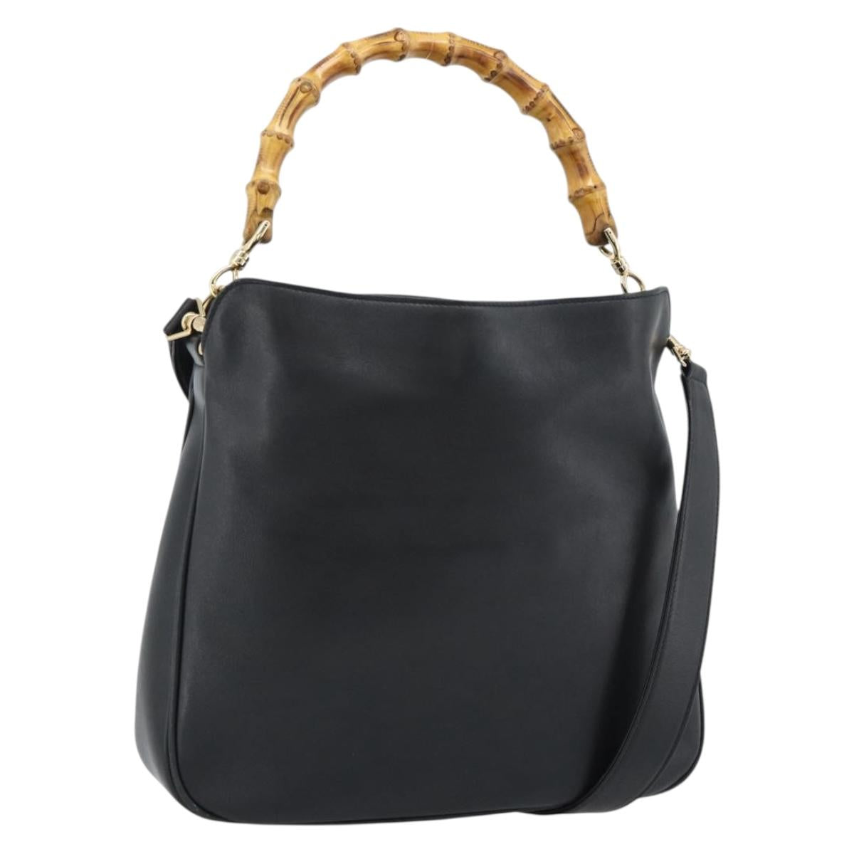 GUCCI Bamboo Shoulder Bag Leather 2way Black Gold 001 1638 2058 Auth ep15046