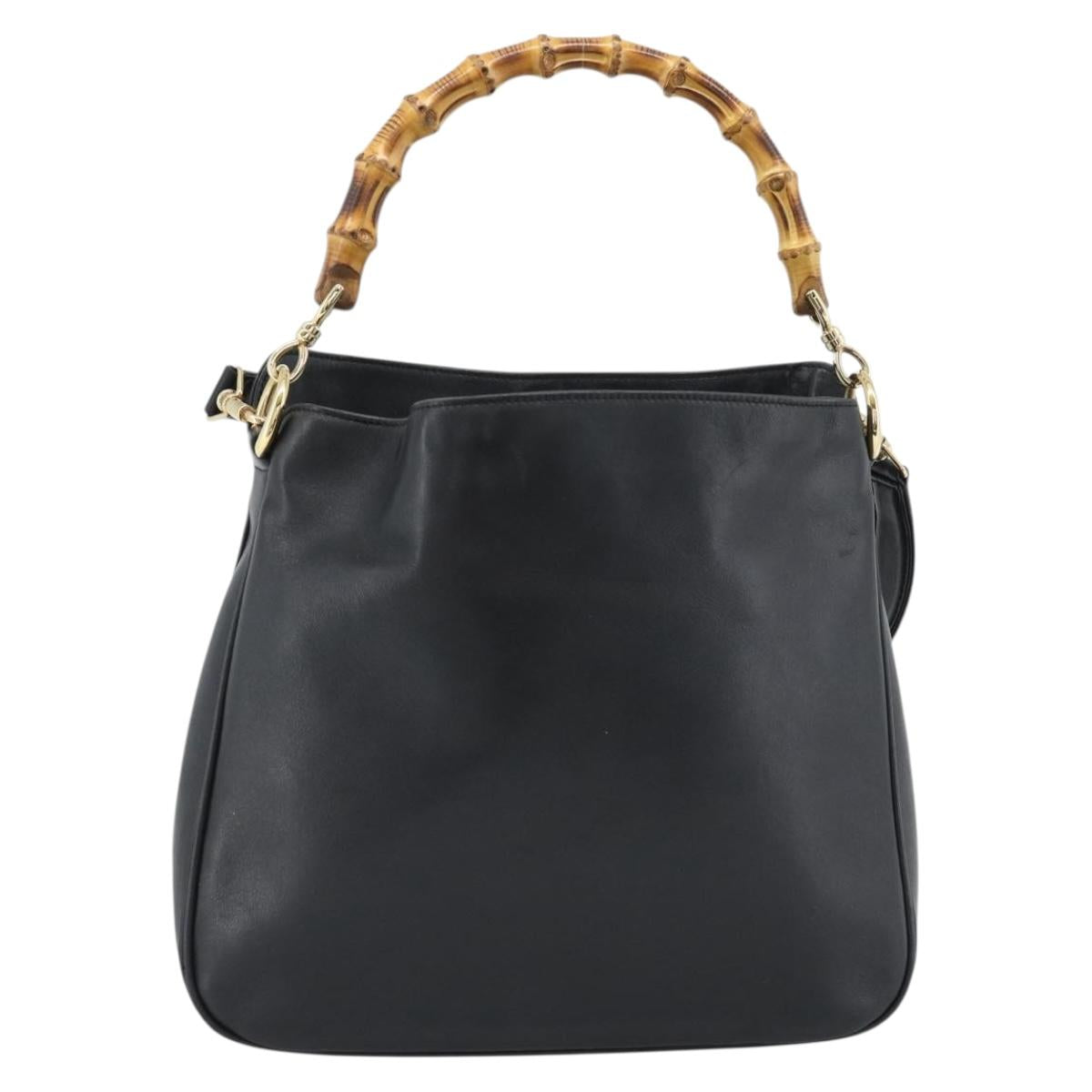 GUCCI Bamboo Shoulder Bag Leather 2way Black Gold 001 1638 2058 Auth ep15046