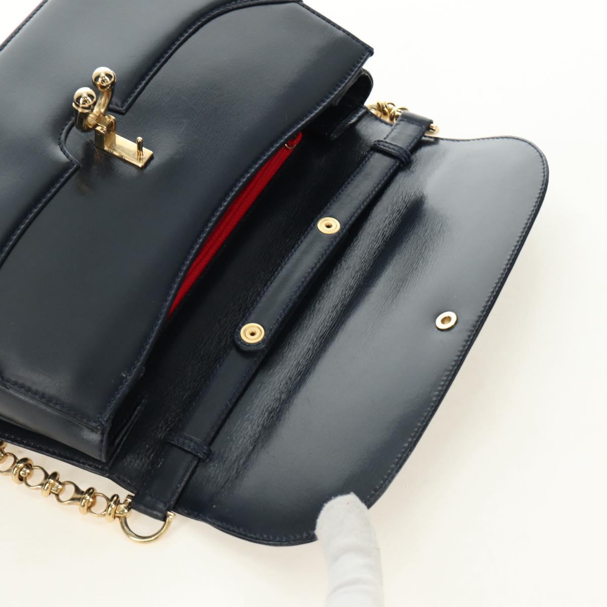 GUCCI Chain Shoulder Bag Leather Navy Gold 004 406 0473 Auth ep15047V