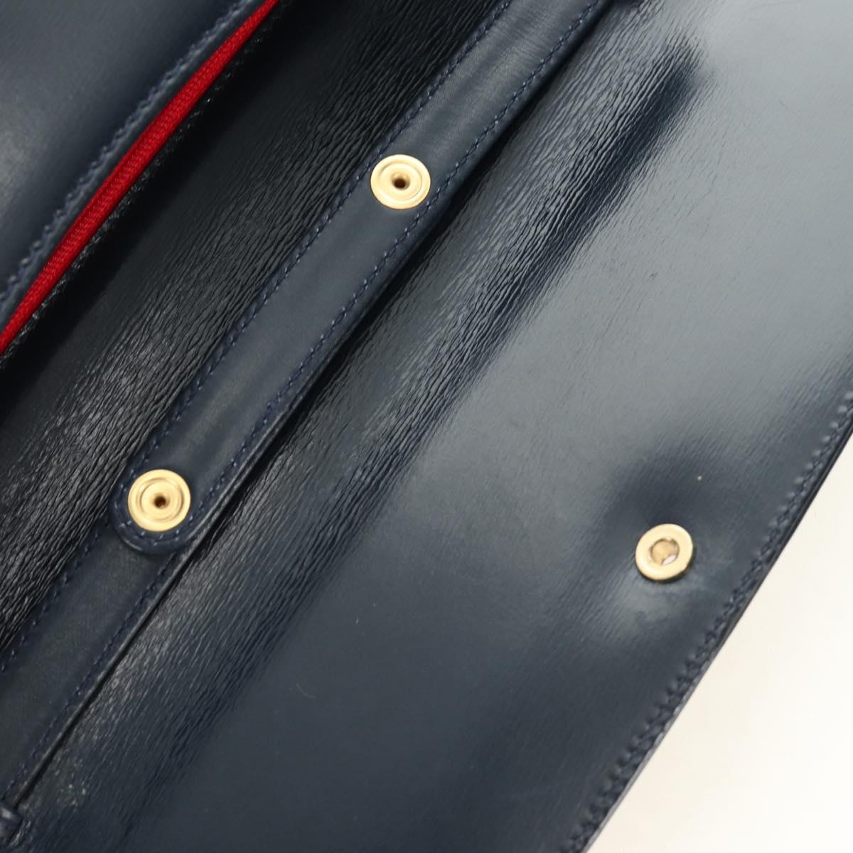 GUCCI Chain Shoulder Bag Leather Navy Gold 004 406 0473 Auth ep15047V