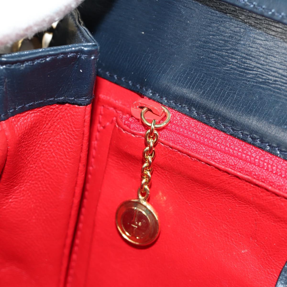 GUCCI Chain Shoulder Bag Leather Navy Gold 004 406 0473 Auth ep15047V