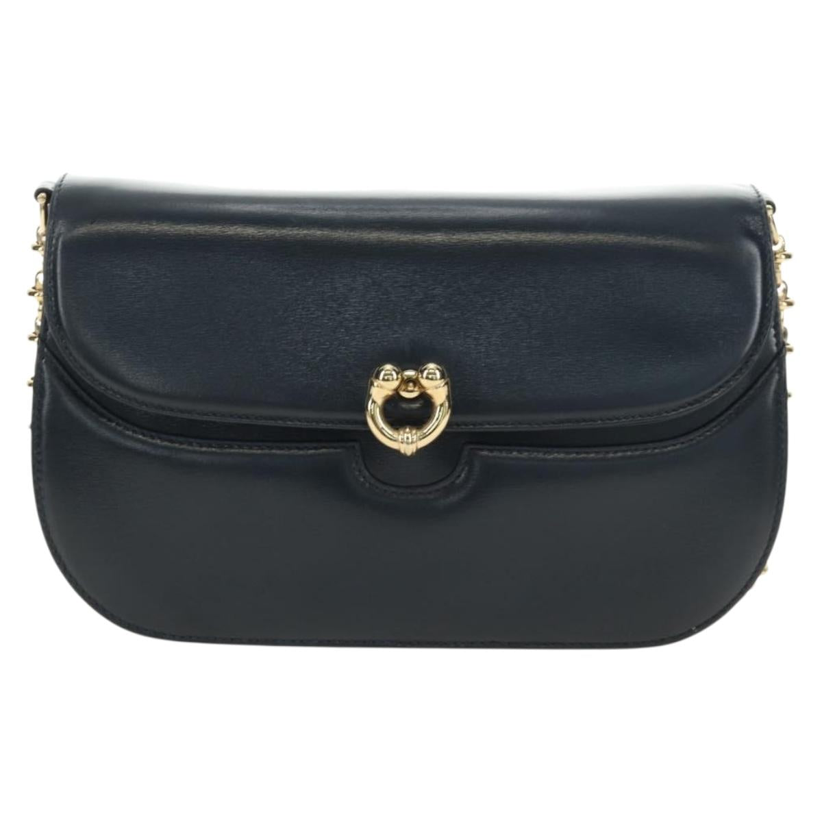 GUCCI Chain Shoulder Bag Leather Navy Gold 004 406 0473 Auth ep15047V