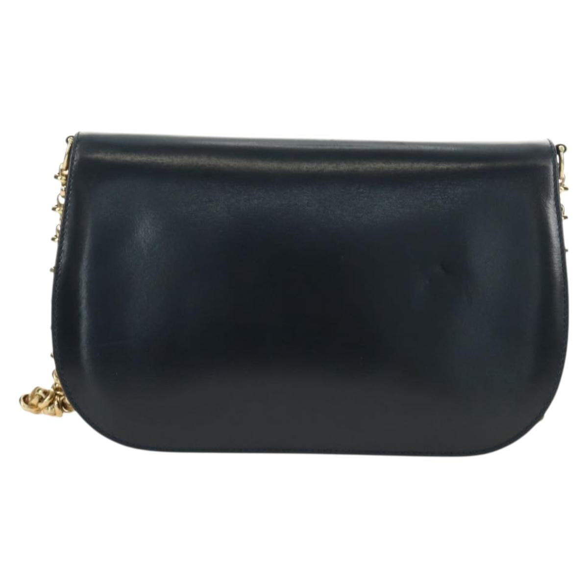 GUCCI Chain Shoulder Bag Leather Navy Gold 004 406 0473 Auth ep15047V