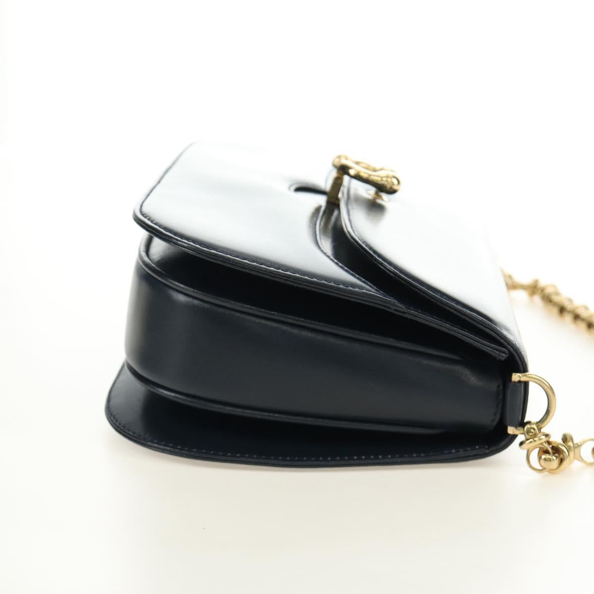 GUCCI Chain Shoulder Bag Leather Navy Gold 004 406 0473 Auth ep15047V