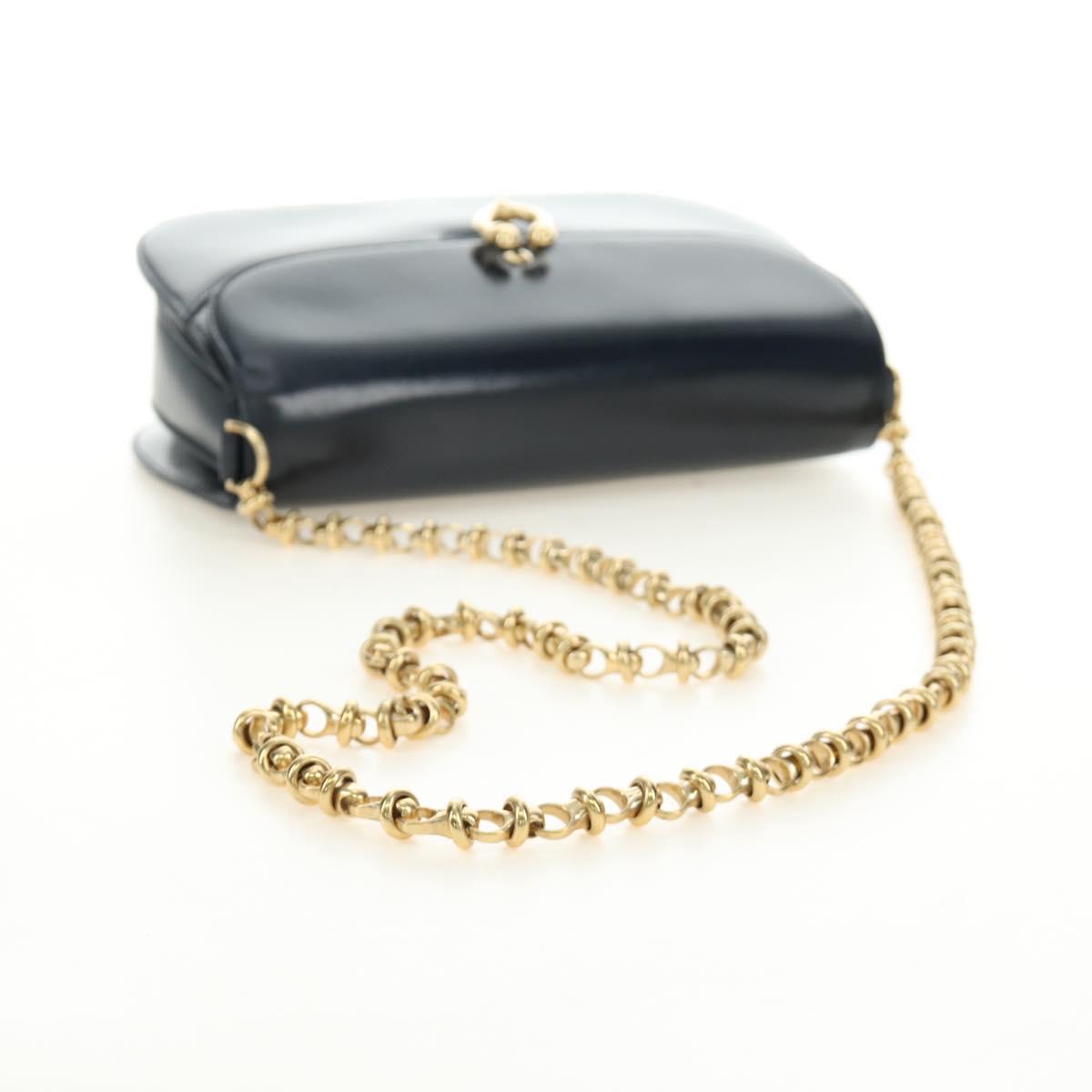GUCCI Chain Shoulder Bag Leather Navy Gold 004 406 0473 Auth ep15047V