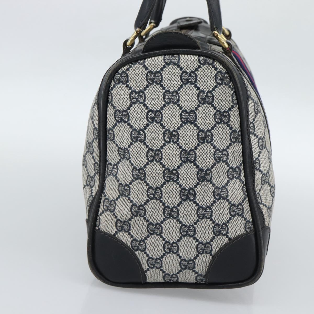 GUCCI GG Supreme Sherry Line Boston Bag PVC Navy Gold Auth ep15052