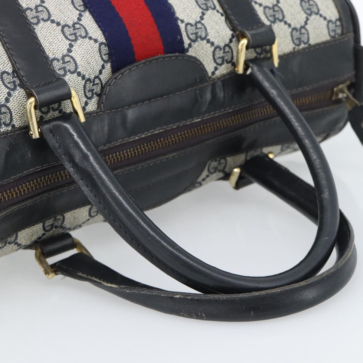GUCCI GG Supreme Sherry Line Boston Bag PVC Navy Gold Auth ep15052