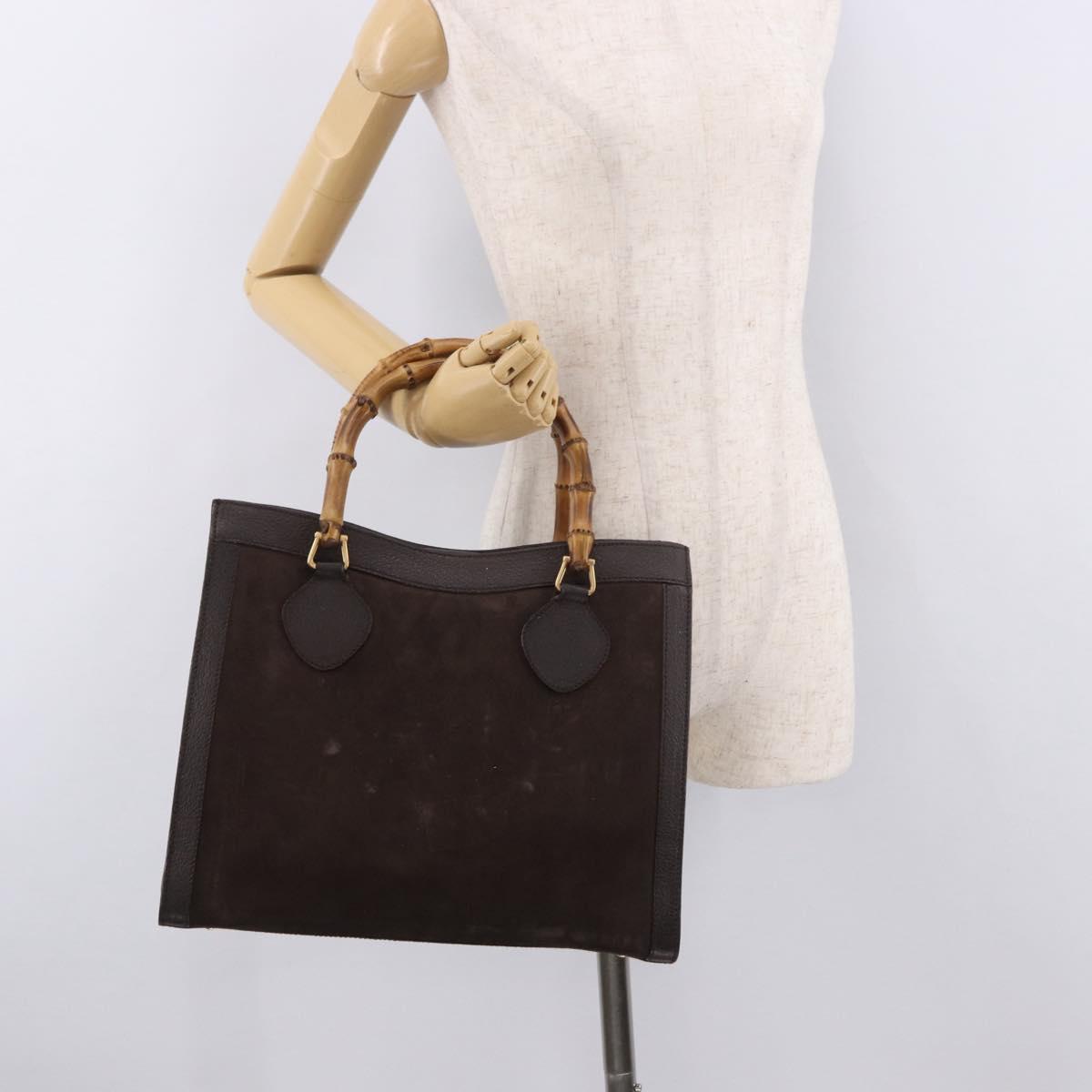 GUCCI Bamboo Hand Bag Suede Brown Gold 002 1186 0260 Auth ep15058