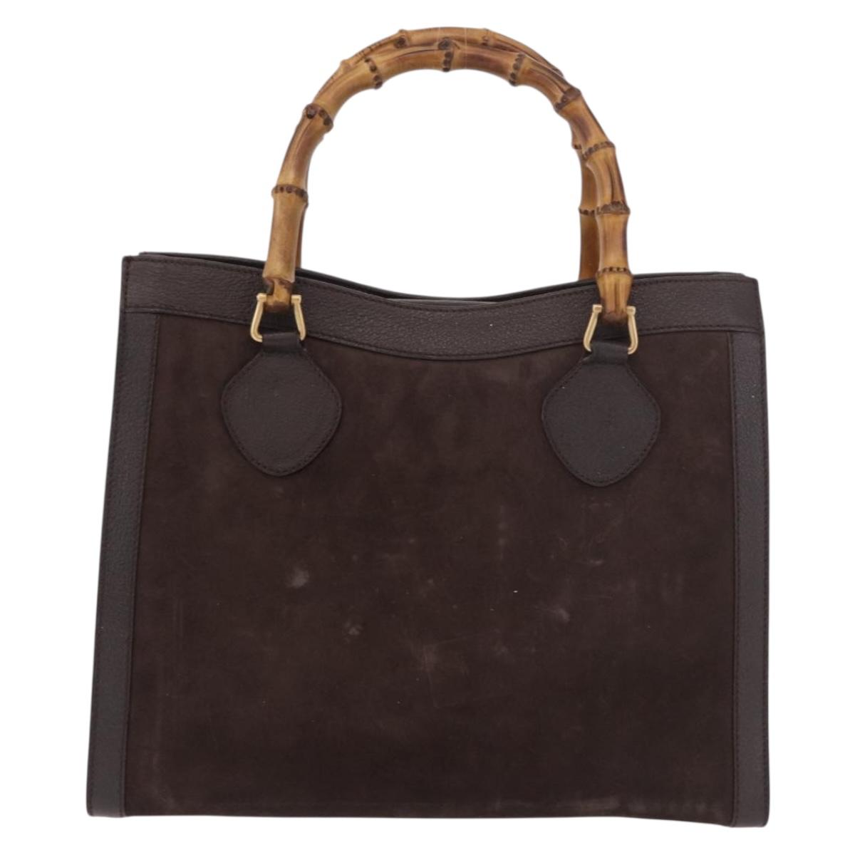GUCCI Bamboo Hand Bag Suede Brown Gold 002 1186 0260 Auth ep15058
