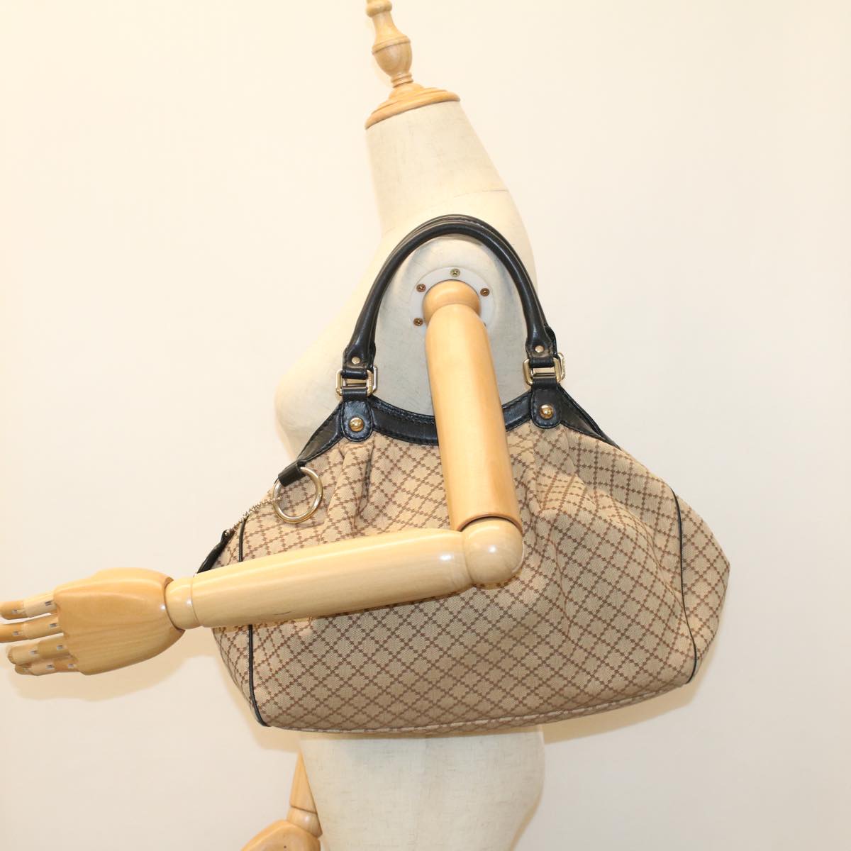 GUCCI Diamante Shoulder Bag Canvas Leather Beige 211944 Auth ep1506