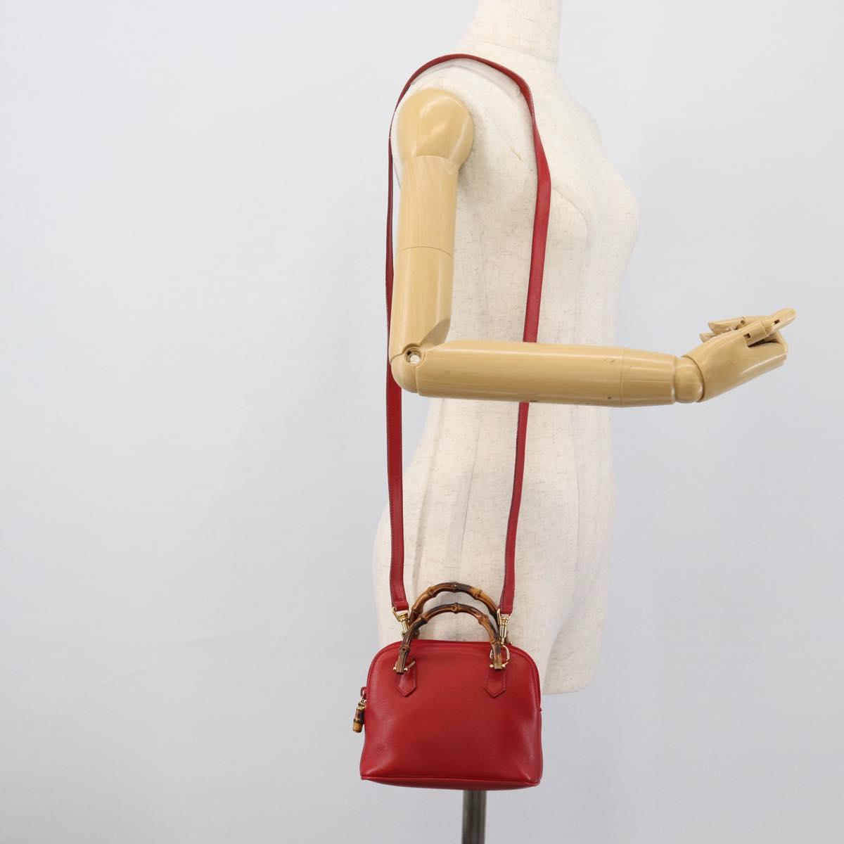 GUCCI Bamboo Hand Bag Leather 2way Red Gold 007 1014 0231 Auth ep15060