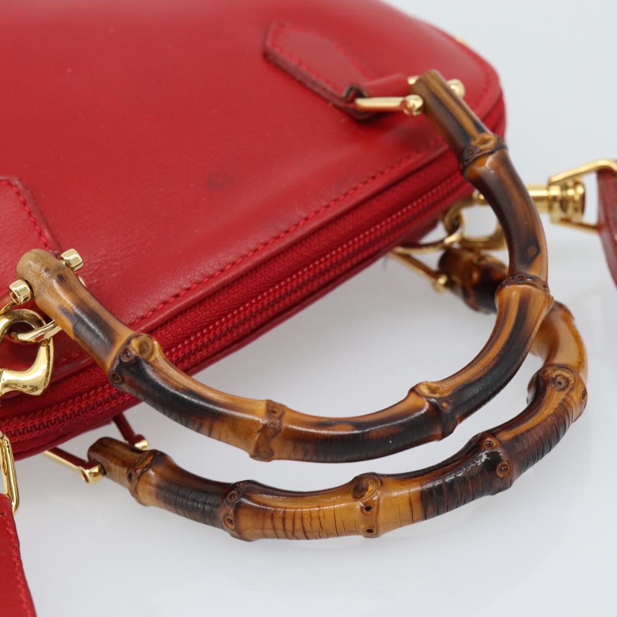 GUCCI Bamboo Hand Bag Leather 2way Red Gold 007 1014 0231 Auth ep15060