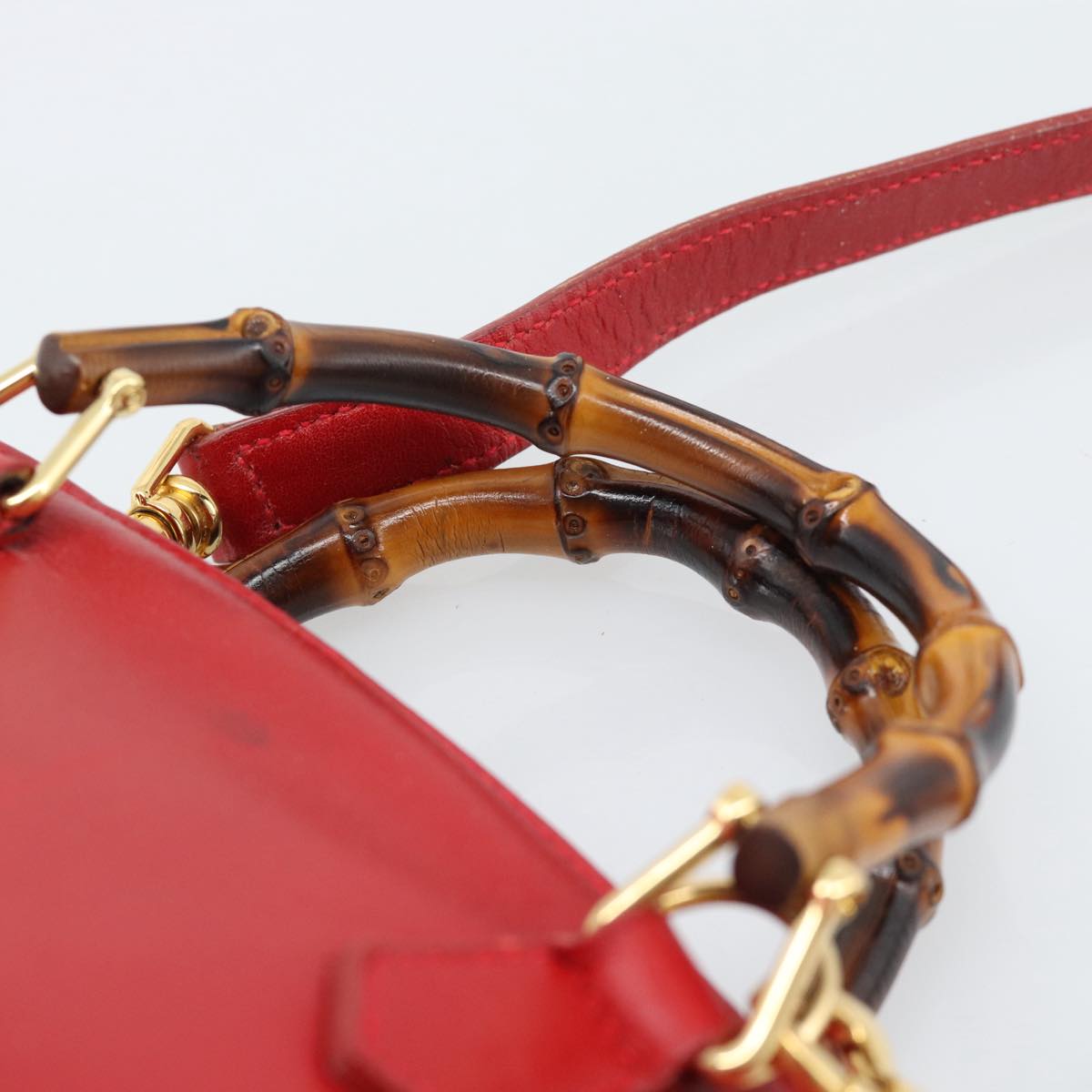 GUCCI Bamboo Hand Bag Leather 2way Red Gold 007 1014 0231 Auth ep15060