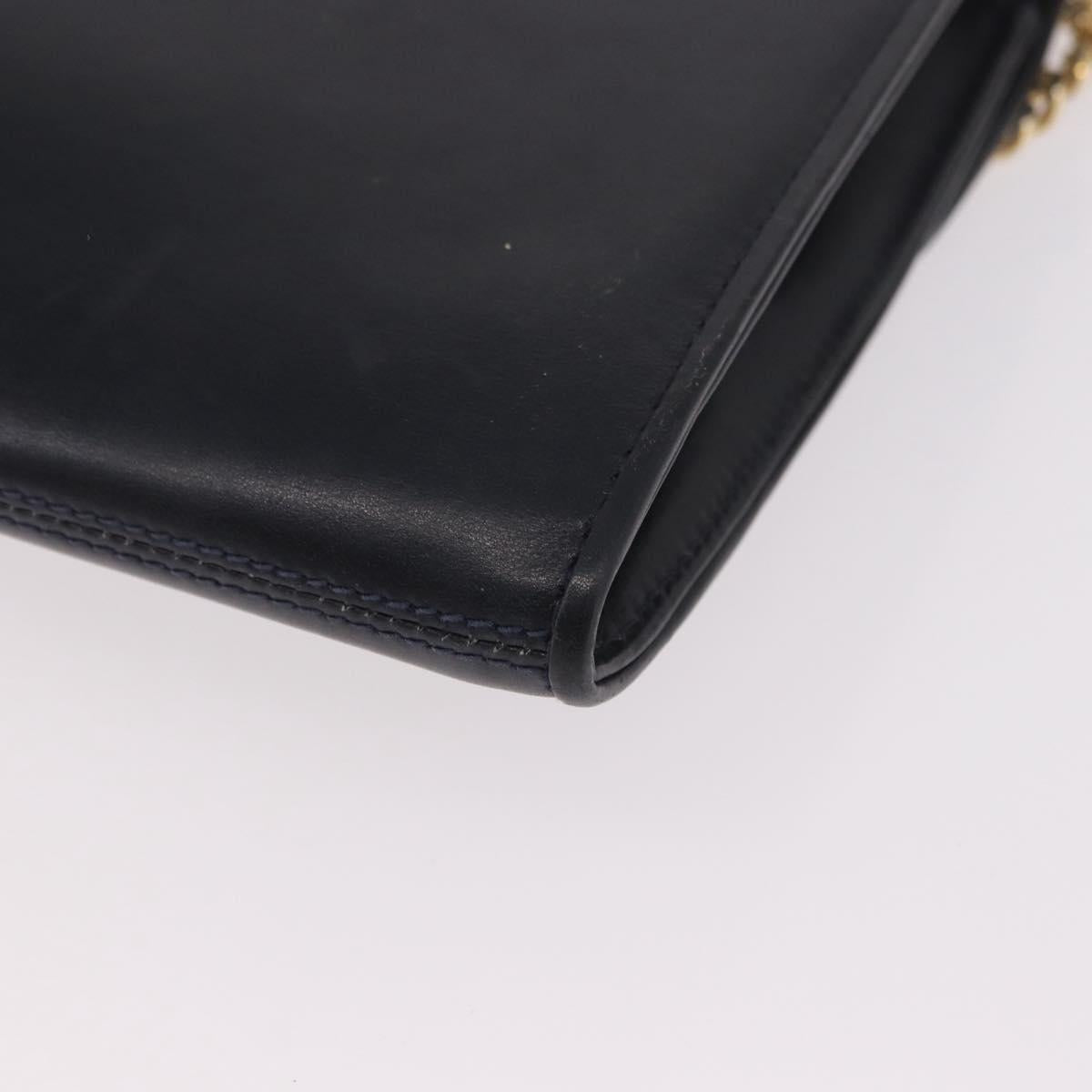 GUCCI Chain Shoulder Bag Leather Navy Gold Auth ep15061
