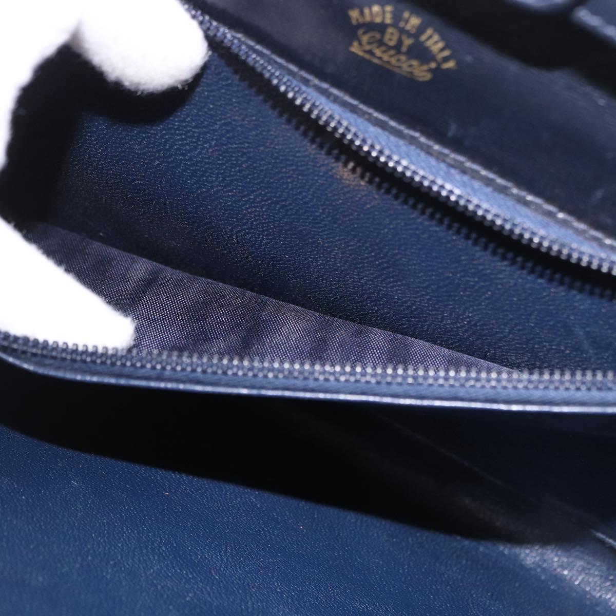 GUCCI Chain Shoulder Bag Leather Navy Gold Auth ep15061