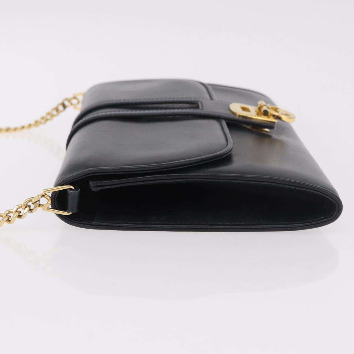 GUCCI Chain Shoulder Bag Leather Navy Gold Auth ep15061