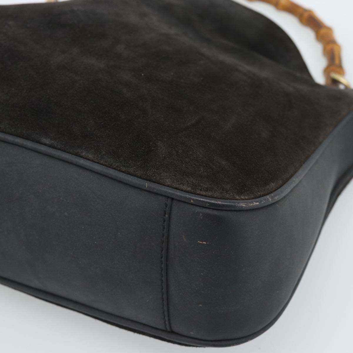 GUCCI Bamboo Shoulder Bag Suede 2way Black Gold 001 1638 2058 Auth ep15063
