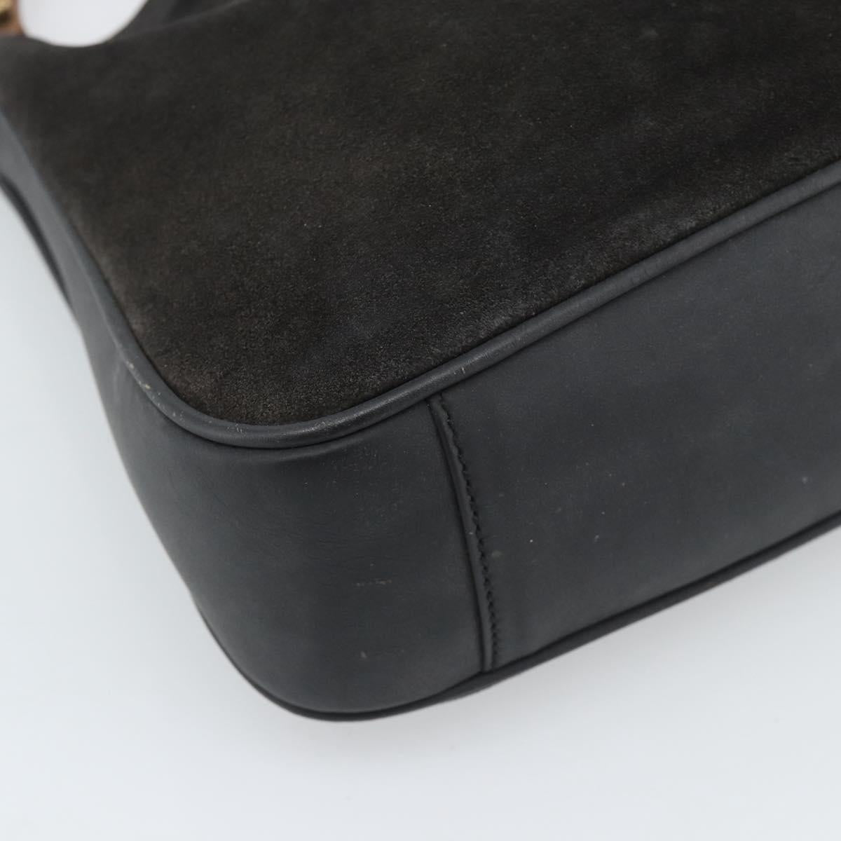 GUCCI Bamboo Shoulder Bag Suede 2way Black Gold 001 1638 2058 Auth ep15063