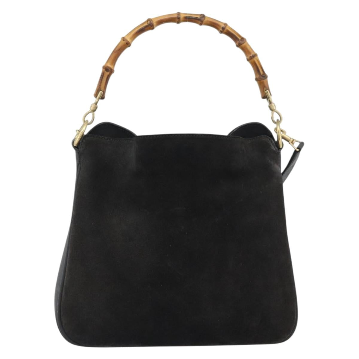 GUCCI Bamboo Shoulder Bag Suede 2way Black Gold 001 1638 2058 Auth ep15063