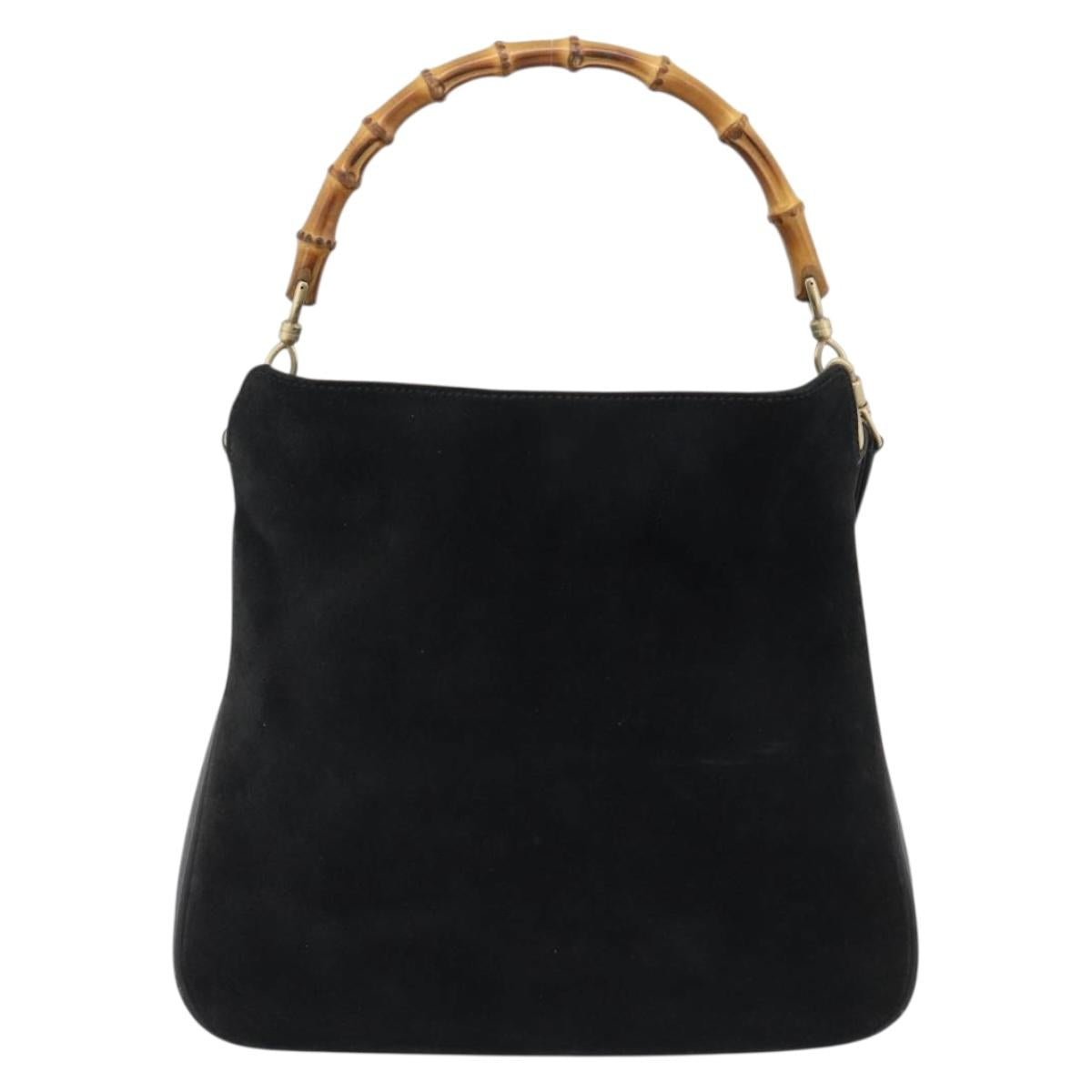 GUCCI Bamboo Shoulder Bag Suede 2way Black Gold 001 1638 2058 Auth ep15063