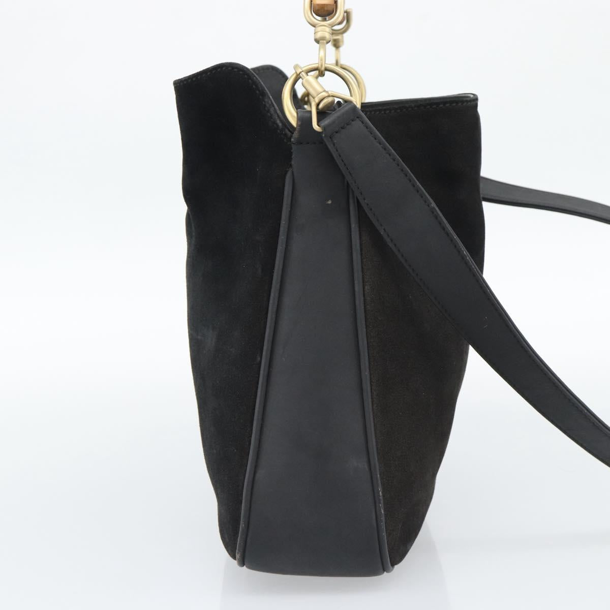 GUCCI Bamboo Shoulder Bag Suede 2way Black Gold 001 1638 2058 Auth ep15063