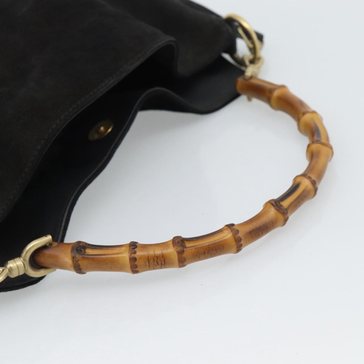 GUCCI Bamboo Shoulder Bag Suede 2way Black Gold 001 1638 2058 Auth ep15063