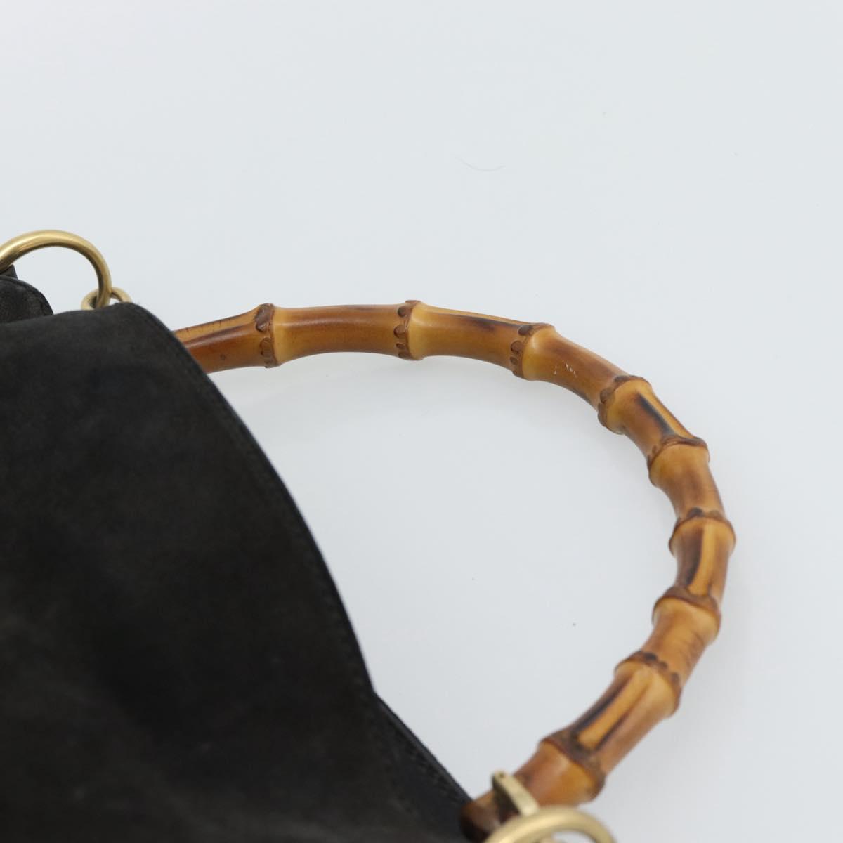 GUCCI Bamboo Shoulder Bag Suede 2way Black Gold 001 1638 2058 Auth ep15063