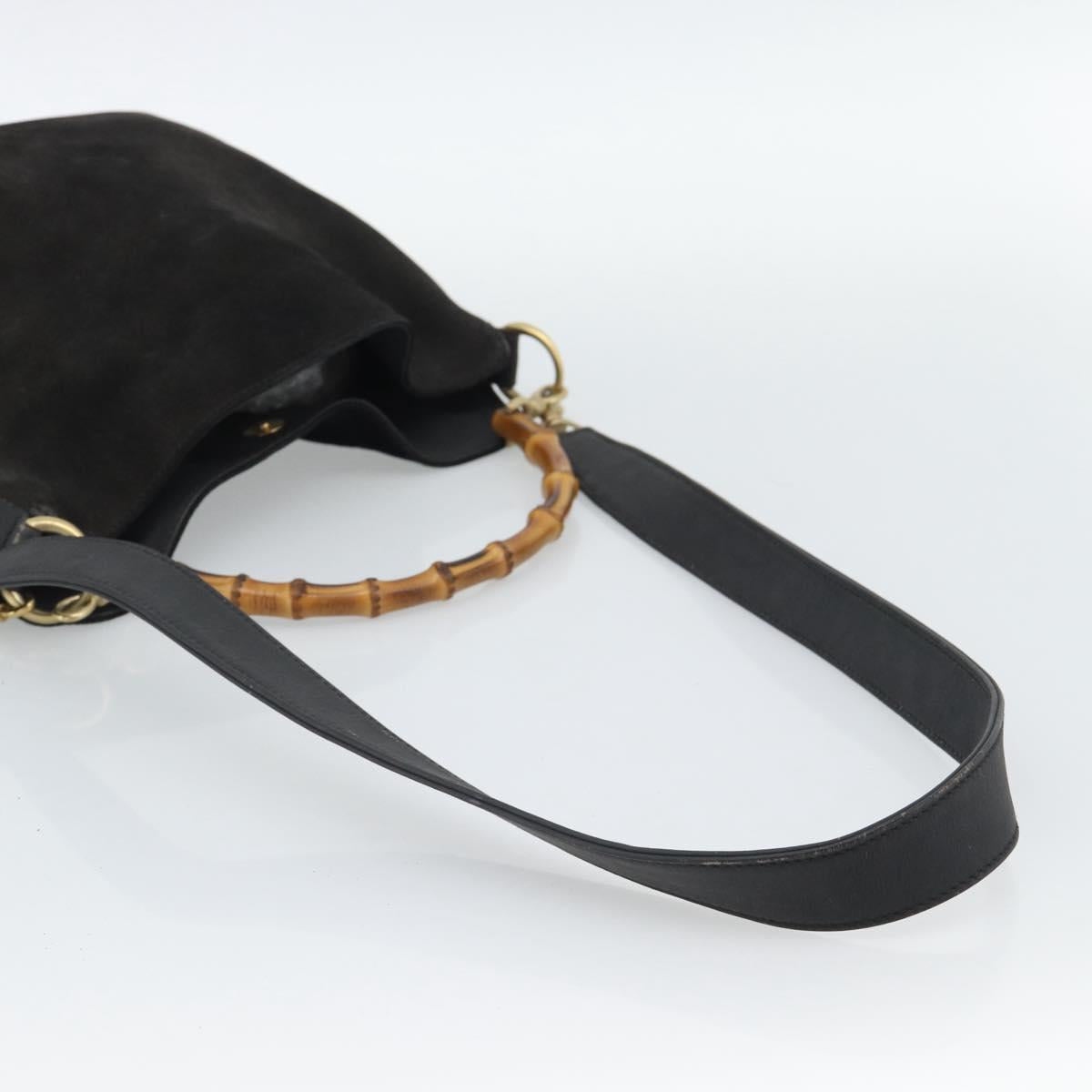 GUCCI Bamboo Shoulder Bag Suede 2way Black Gold 001 1638 2058 Auth ep15063