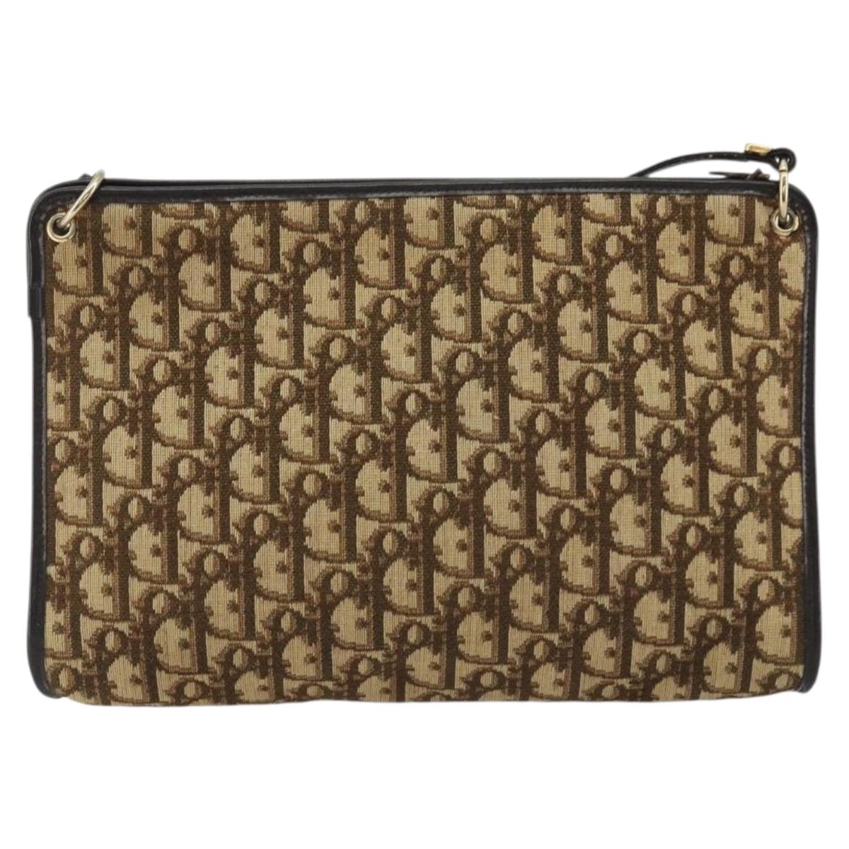 Christian Dior Trotter Canvas Shoulder Bag Beige Auth ep15067