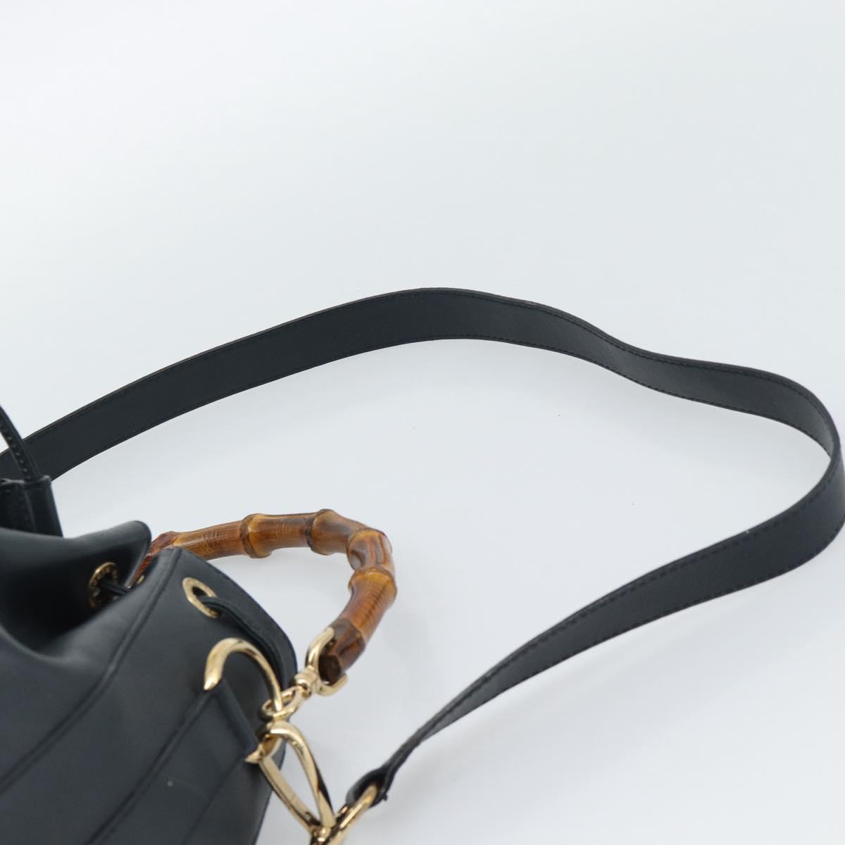 GUCCI Bamboo Hand Bag Leather 2way Navy Gold 001 3754 1657 Auth ep15071