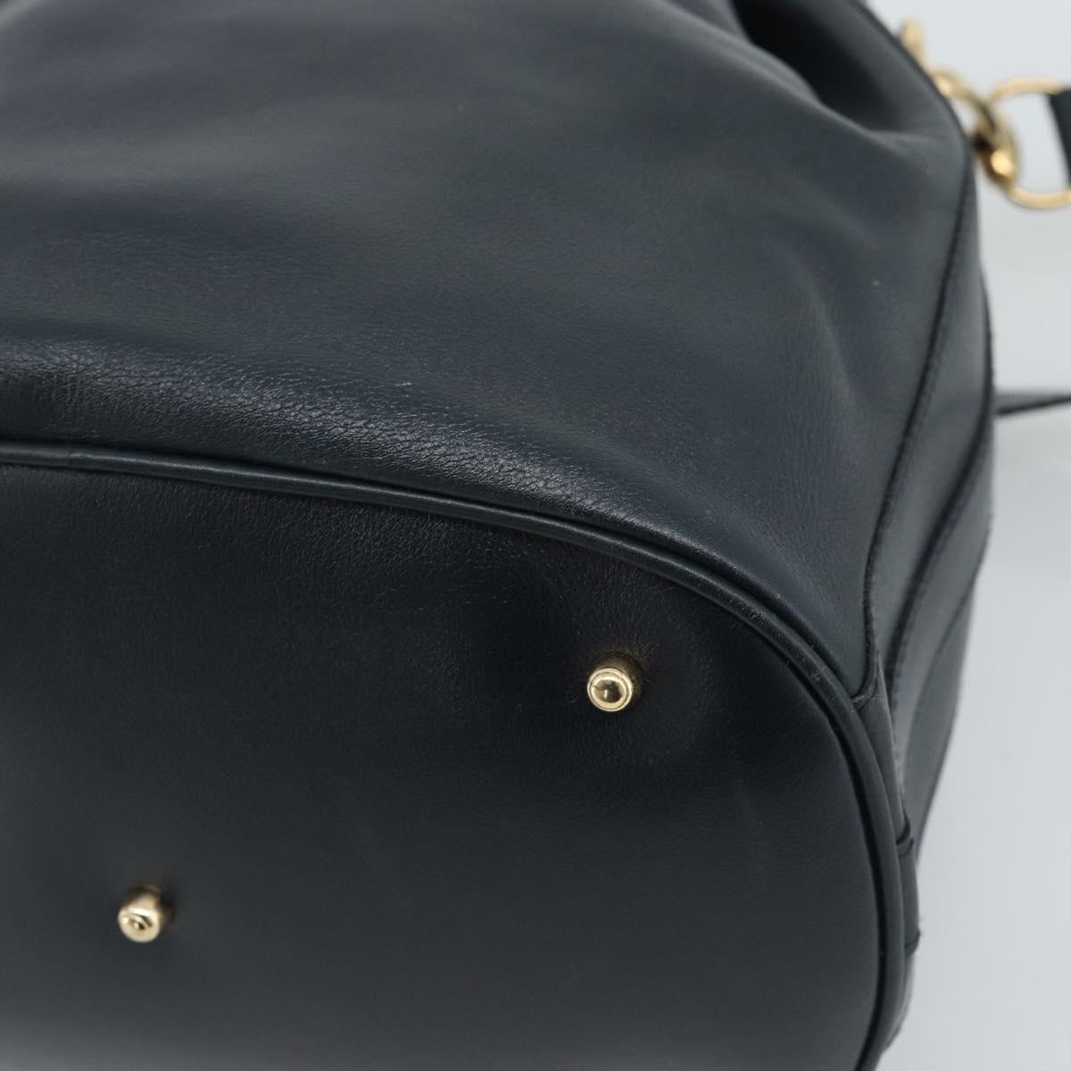 GUCCI Bamboo Hand Bag Leather 2way Navy Gold 001 3754 1657 Auth ep15071