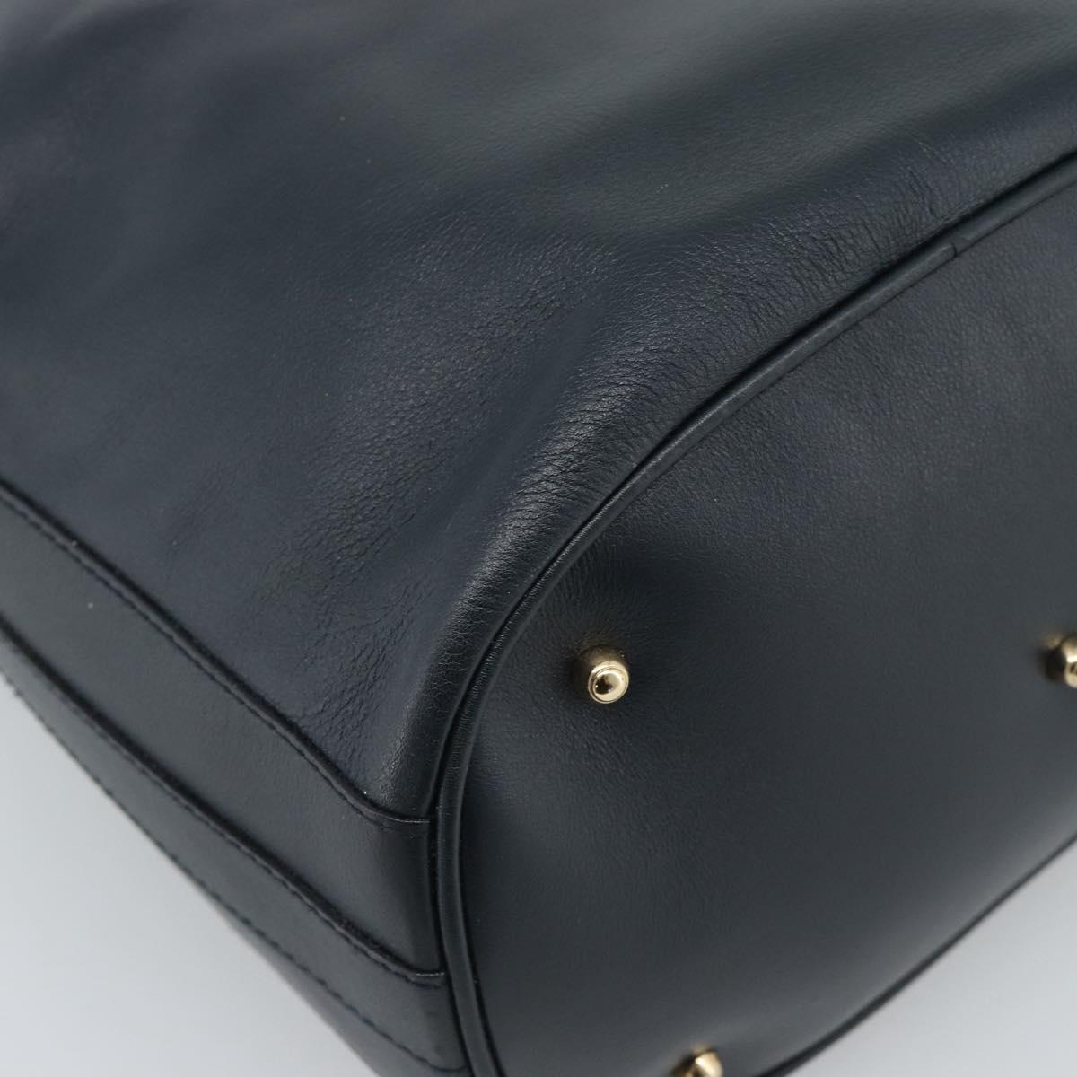GUCCI Bamboo Hand Bag Leather 2way Navy Gold 001 3754 1657 Auth ep15071