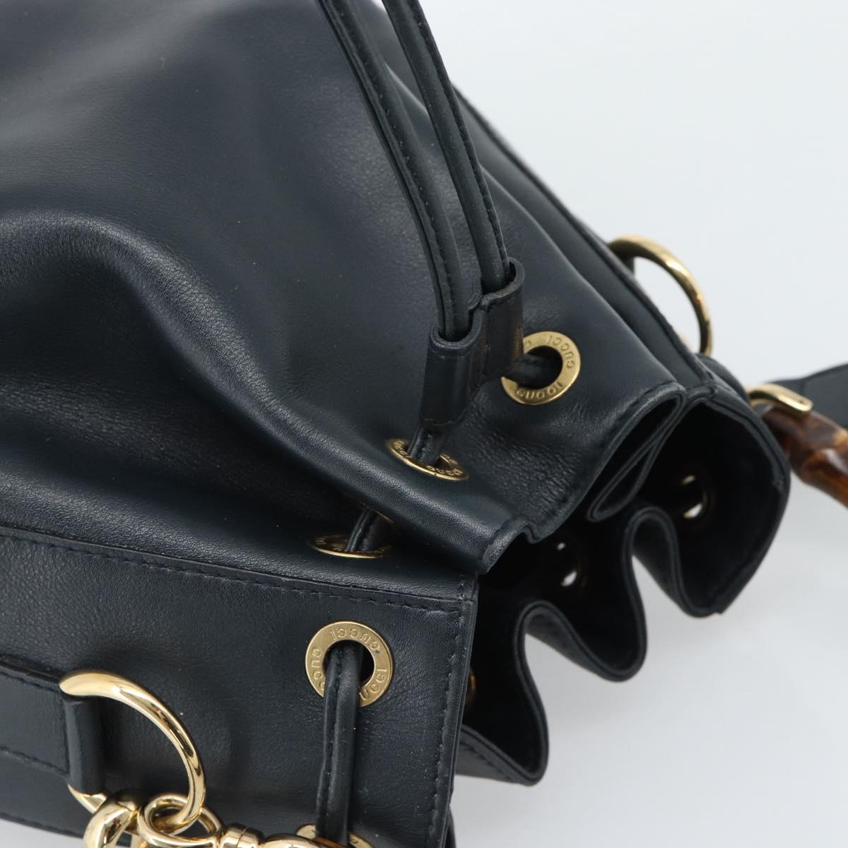 GUCCI Bamboo Hand Bag Leather 2way Navy Gold 001 3754 1657 Auth ep15071