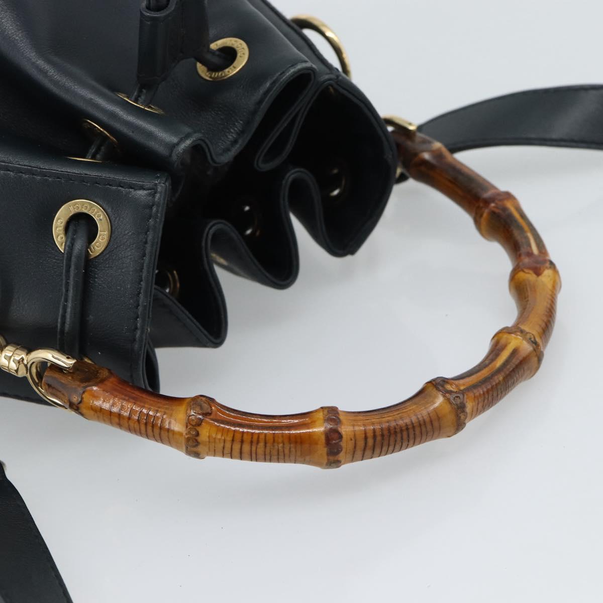 GUCCI Bamboo Hand Bag Leather 2way Navy Gold 001 3754 1657 Auth ep15071