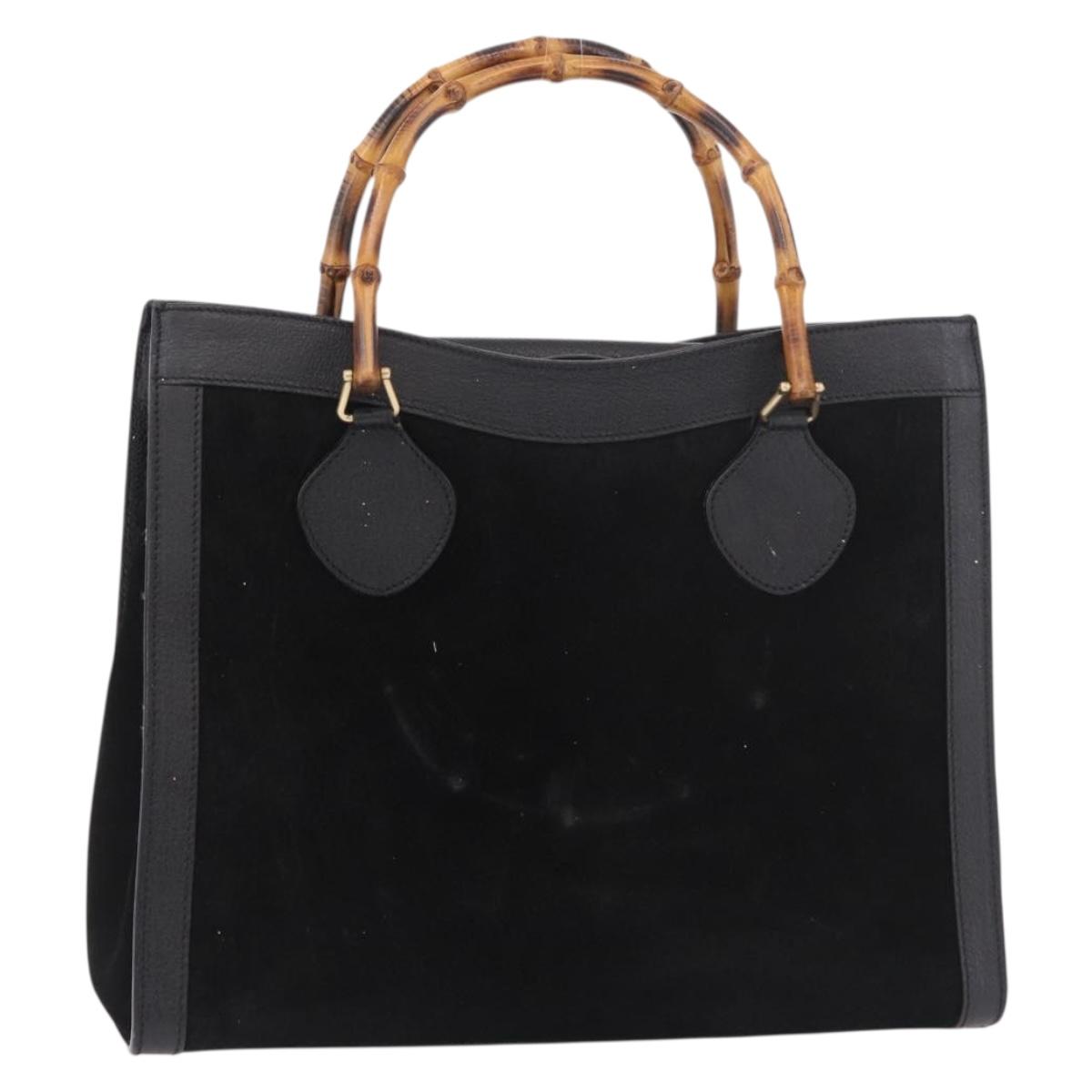 GUCCI Bamboo Hand Bag Suede Black Gold 002 1186 0260 Auth ep15073