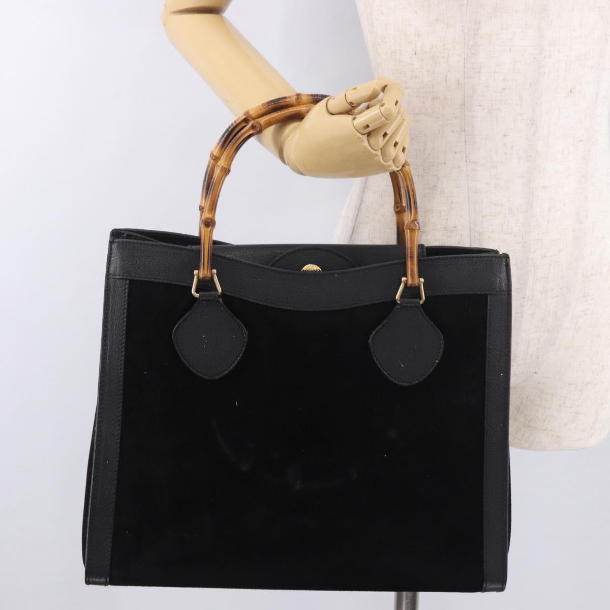 GUCCI Bamboo Hand Bag Suede Black Gold 002 1186 0260 Auth ep15073