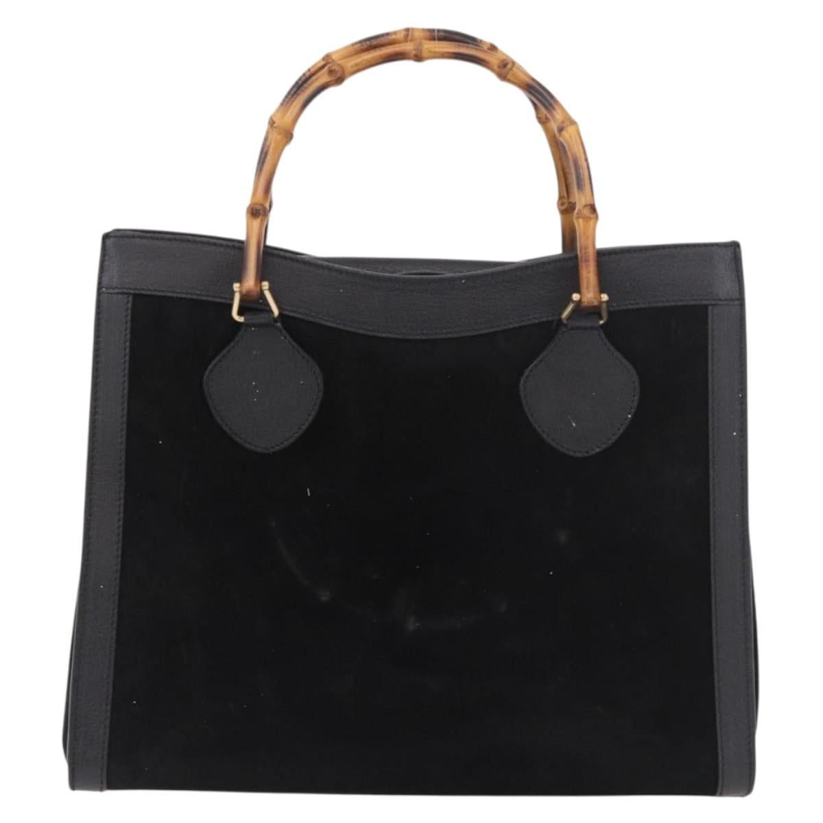 GUCCI Bamboo Hand Bag Suede Black Gold 002 1186 0260 Auth ep15073