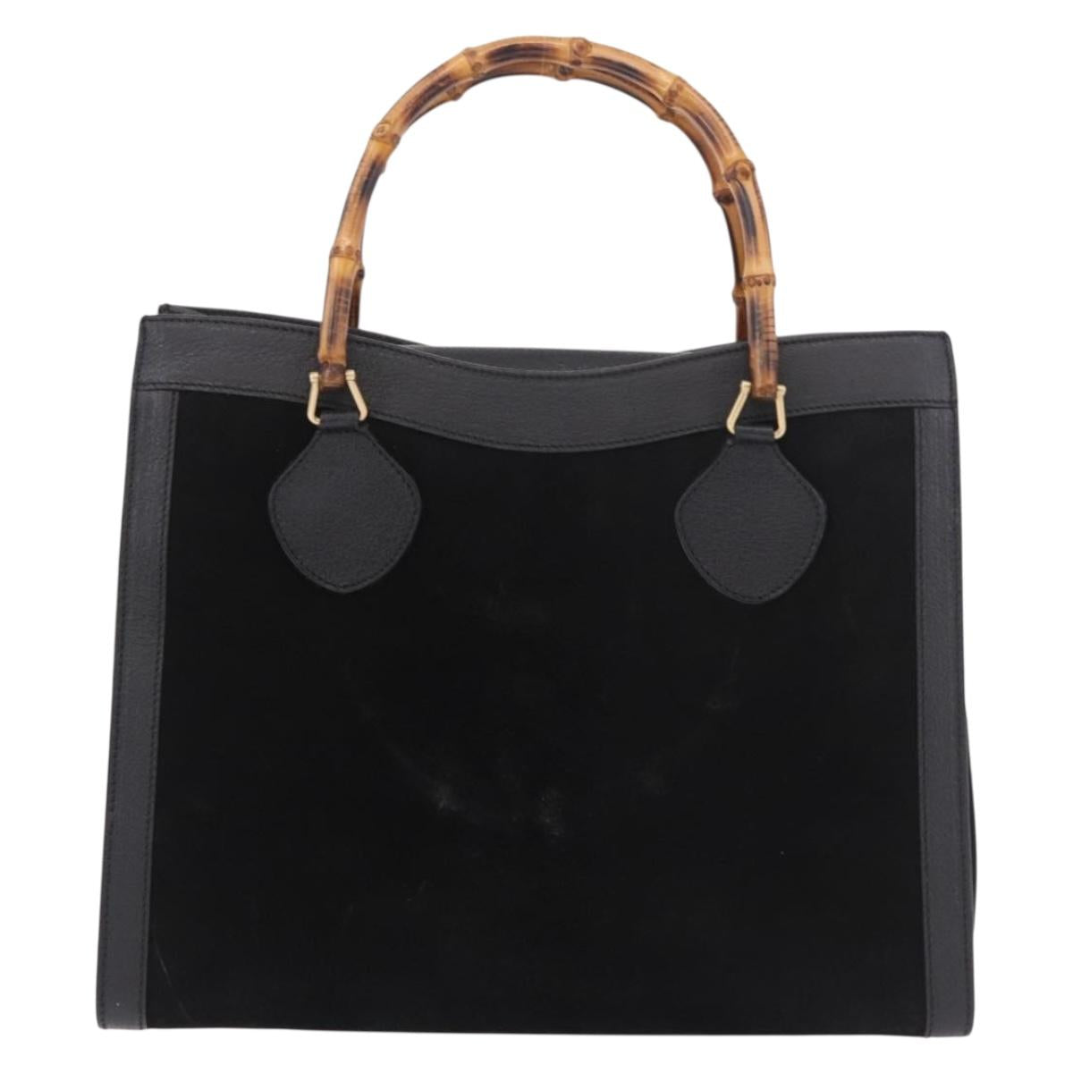 GUCCI Bamboo Hand Bag Suede Black Gold 002 1186 0260 Auth ep15073