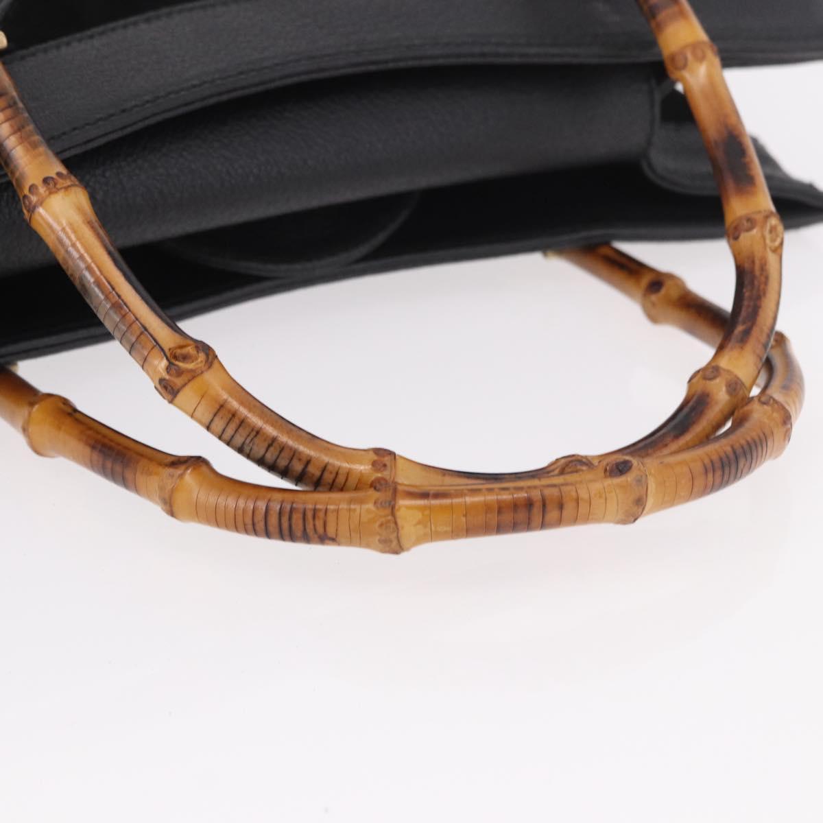 GUCCI Bamboo Hand Bag Suede Black Gold 002 1186 0260 Auth ep15073