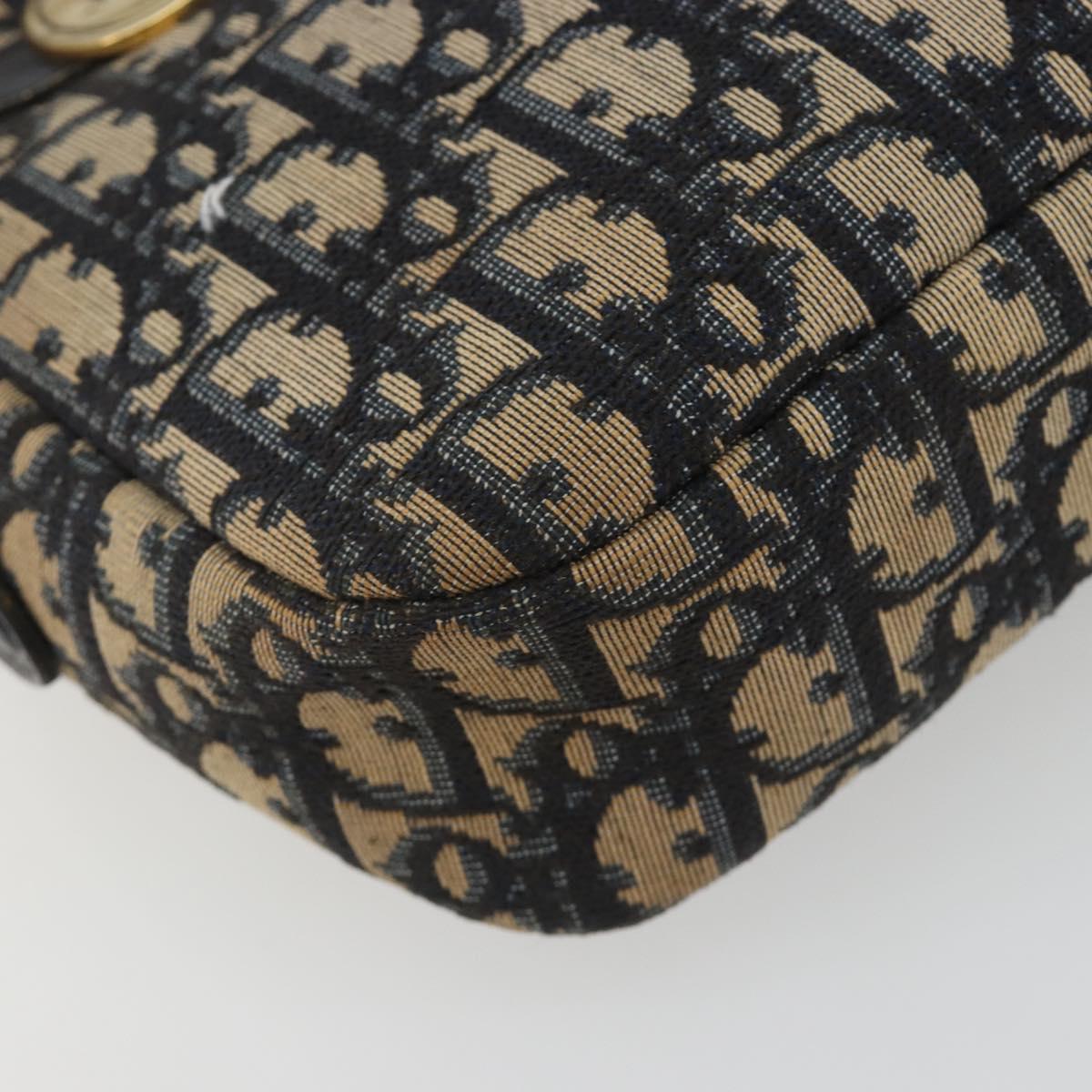Christian Dior Trotter Canvas Shoulder Bag Navy Gold Auth ep15075