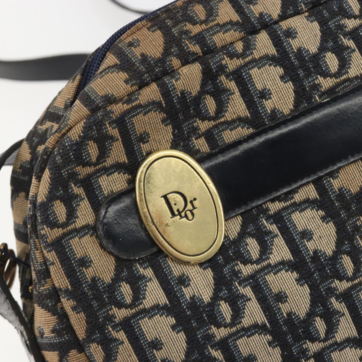 Christian Dior Trotter Canvas Shoulder Bag Navy Gold Auth ep15075