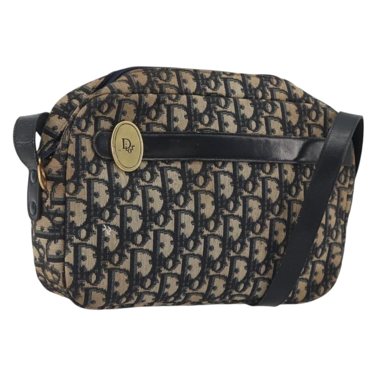 Christian Dior Trotter Canvas Shoulder Bag Navy Gold Auth ep15075