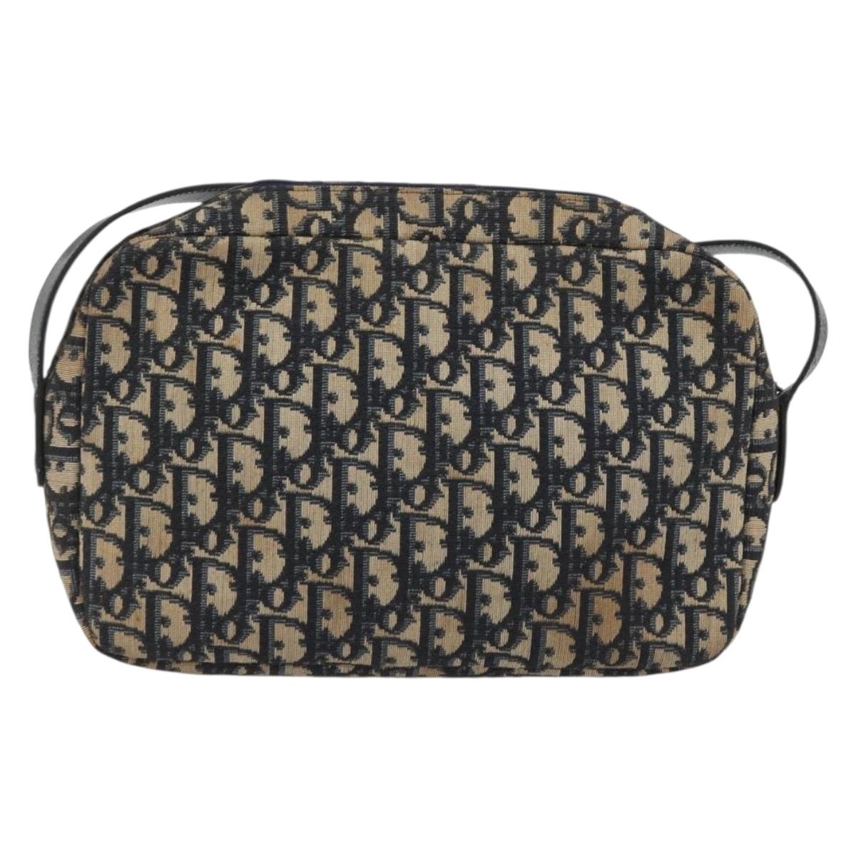 Christian Dior Trotter Canvas Shoulder Bag Navy Gold Auth ep15075