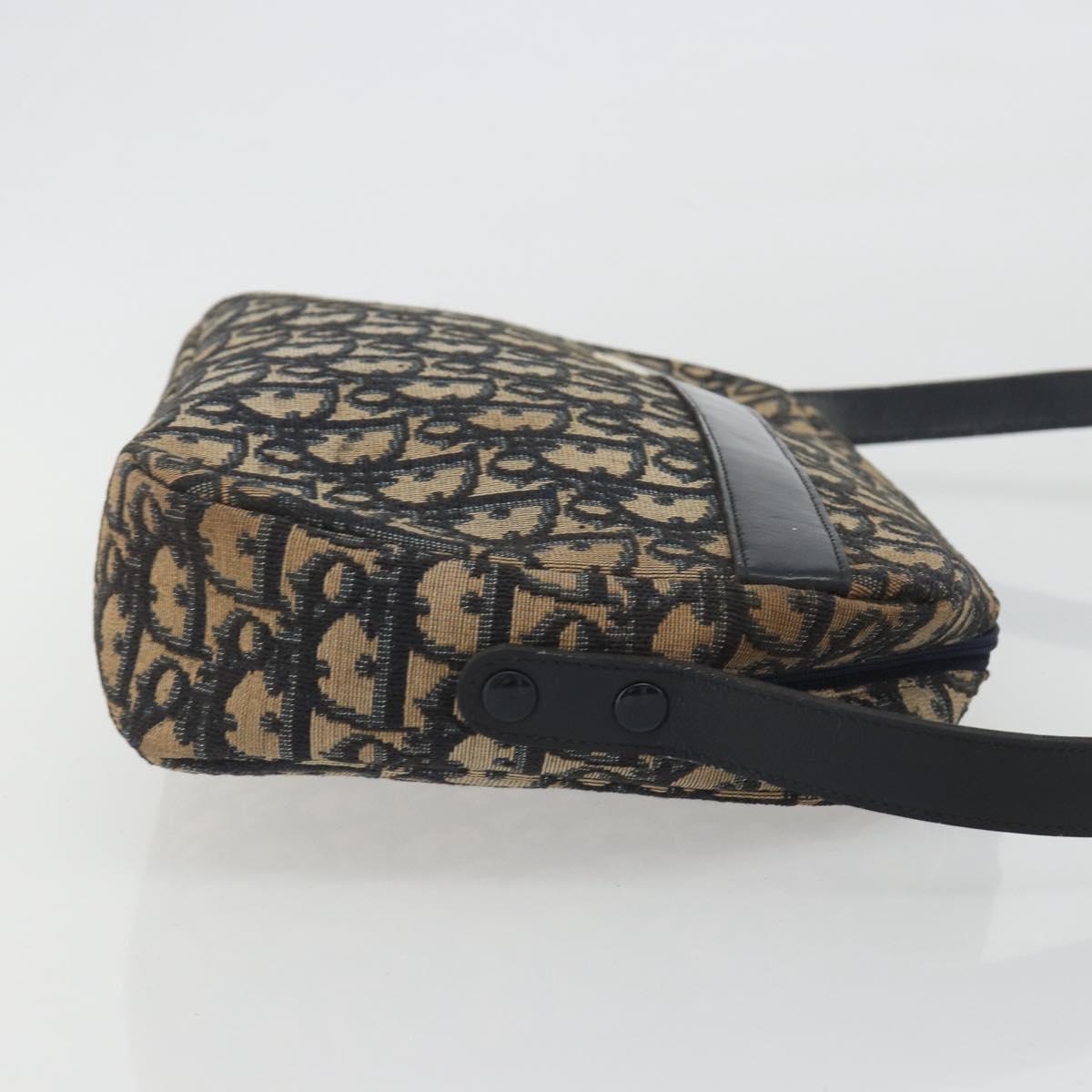 Christian Dior Trotter Canvas Shoulder Bag Navy Gold Auth ep15075